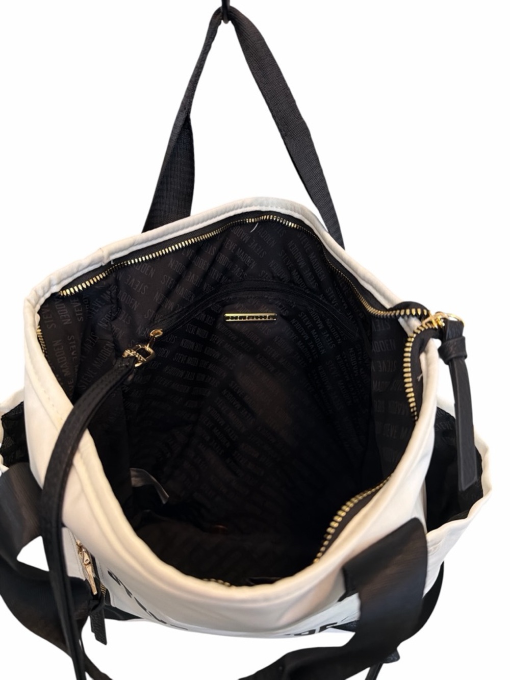 Steve Madden Travel Backpack Convertible Tote Cream Black NWT w/ Pouch - Picture 7 of 12